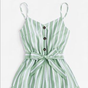 Ladies Green Pinstriped Romper, Size 4